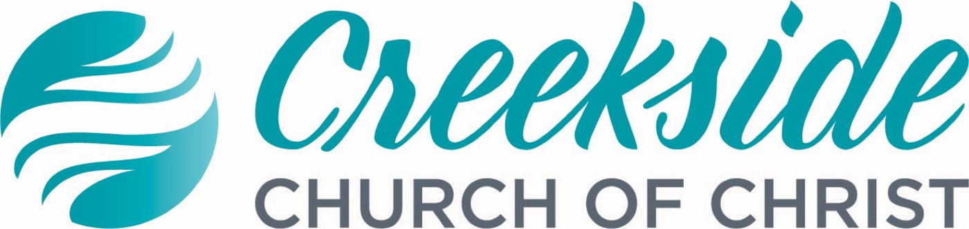Creekside Church of Christ logo: a flowing mark in mint-to-teal gradient beside brush script and a slate sans-serif.
